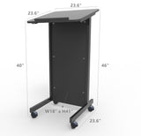 Floor Standing Pulpit Lectern Podium w/ Casters, Heavy Duty Steel Frame, Rolling Podium 21307-BLACK