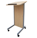 Floor Standing Pulpit Lectern Podium w/ Casters, Heavy Duty Steel Frame, Rolling Podium 21307-MAPLE