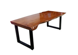 Handmade Live Edge Solid Wood Modern Coffee Table Metal Frame High Gloss PU Coat