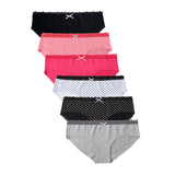 6PK Womens Cotton Underwear Lace Hipster Panties Briefs Assorted Colors 21801-S