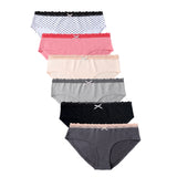 6PK Womens Cotton Underwear Lace Hipster Panties Briefs Assorted Colors 21802-S