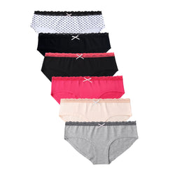 6PK Womens Cotton Underwear Lace Hipster Panties Briefs Assorted Colors 21803-XXL