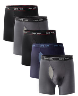 5PK Men's Soft Cotton Boxer Briefs Fly Front Underwear Mesh Fly Pouch Size: XL. Fit for waist size: 32.3 21814-XL