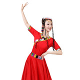 Chinese Folk Dance,tibetan dance performance costume, practice dress, Item Type: Tibetan Dance Costume, dance outfit 21834-L