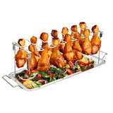 Chicken Leg Grill Smoke Rack with Tray 14 Slots Drumstick Holder Folding 21902