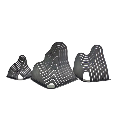 Set of 3 Nesting Metal Iron Mountain Abstract Art, Tabletop Office Garden Décor 21940-30