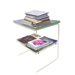 11X8.8X7.5" White 2 PK Metal Shelf Stackable Raised Display Stand Riser Storage 21940-50