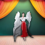 1 PCS 1.5m Women Genuine Silk Belly Dance Fan Veil, Ink Gradient Color Dance Fan 21970