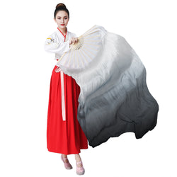 1 PCS 1.5m Women Genuine Silk Belly Dance Fan Veil, Ink Gradient Color Dance Fan 21970