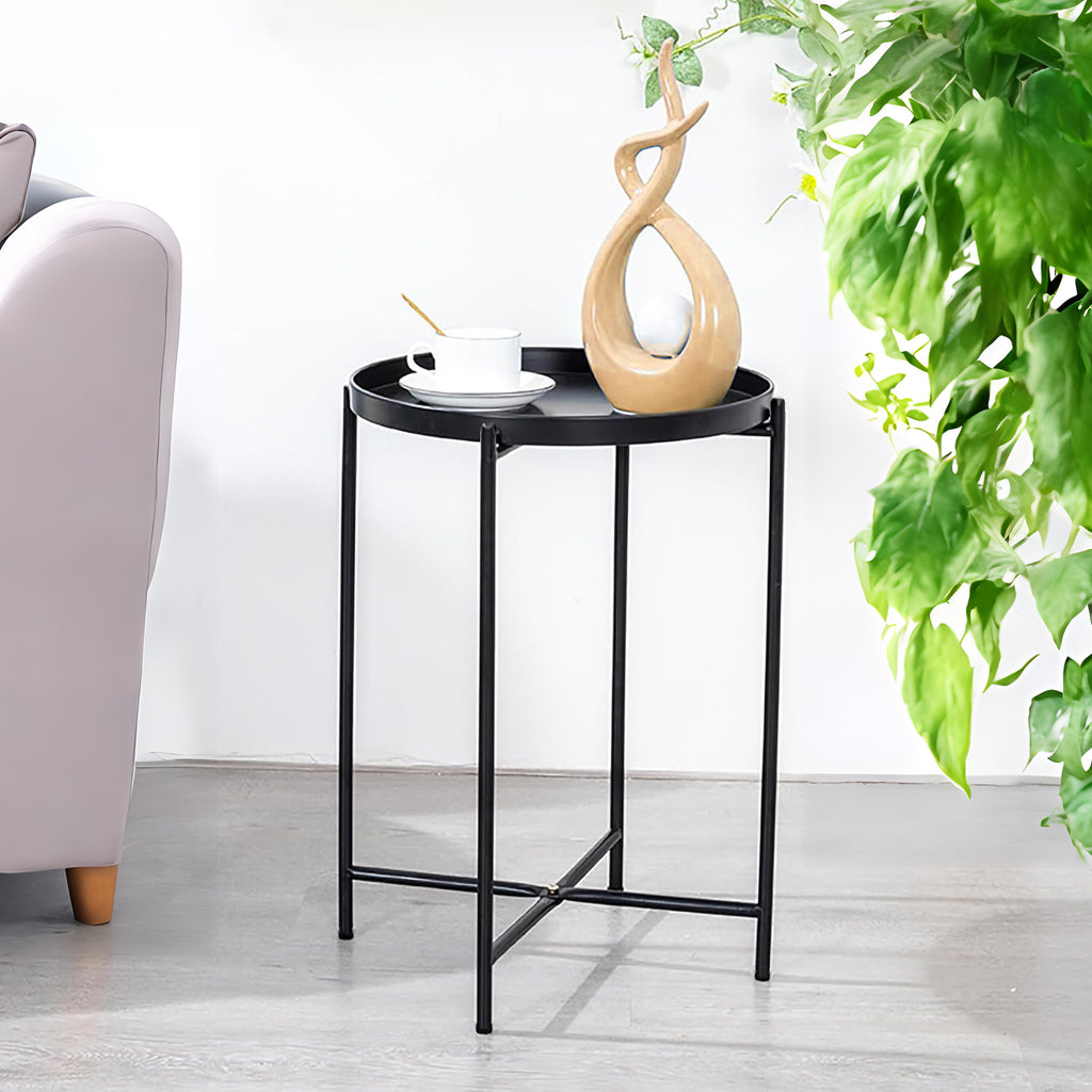 Round Side Table Coffee Table Tray Metal End Riser Stand 17X17X20