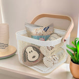 Mesh Metal Basket Storage Organizer Hanging Kitchen Fruit w/ Wood Handle 22001