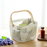 Mesh Metal Basket Storage Organizer Hanging Kitchen Fruit w/ Wood Handle 22001