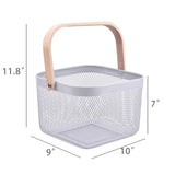 Mesh Metal Basket Storage Organizer Hanging Kitchen Fruit w/ Wood Handle 22001
