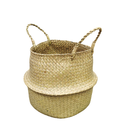seagrass plant pot 14X16X10.5" Woven Seagrass Belly Basket Handles Plant Pot handmade Hom – FixtureDisplays