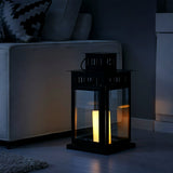Black Tempered Glass Panel Decorative Candle Lantern Hanging for Outside Indoor 22029
