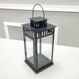 Black Tempered Glass Panel Decorative Candle Lantern Hanging for Outside Indoor 22029
