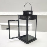 Black Tempered Glass Panel Decorative Candle Lantern Hanging for Outside Indoor 22029