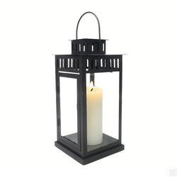 Black Tempered Glass Panel Decorative Candle Lantern Hanging for Outside Indoor 22029