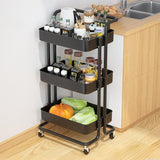 3-Tier Rolling Cart Utility Storage Rack Cart w/ Handle Wheels, Black 17X16X32 22036
