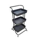 3-Tier Rolling Cart Utility Storage Rack Cart w/ Handle Wheels, Black 17X16X32 22036