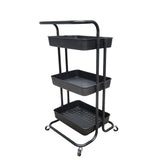 3-Tier Rolling Cart Utility Storage Rack Cart w/ Handle Wheels, Black 17X16X32 22036