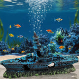 9 X 1.6 X 4.25 Resin Waterscape Sunken Ship Ornaments Decorations for Fish Tank 22040