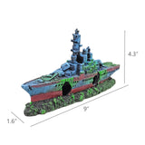 9 X 1.6 X 4.25 Resin Waterscape Sunken Ship Ornaments Decorations for Fish Tank 22040