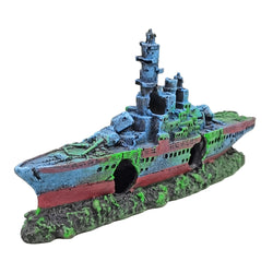 9 X 1.6 X 4.25 Resin Waterscape Sunken Ship Ornaments Decorations for Fish Tank 22040