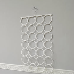 28 Loop Scarf Tie Organizer Rack Metal Woven White Space Saving Closet Hanger 22050