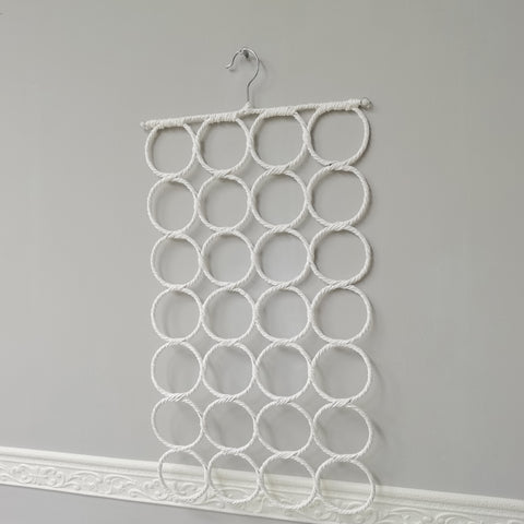 28 Loop Scarf Tie Organizer Rack Metal Woven White Space Saving Closet Hanger 22050