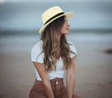 2PK Summer Beach Sun Hats Panama Hat Straw Fedora Wide Brim 6 3/4 to 7 1/8 S/M 22156-2PK