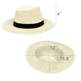 2PK Summer Beach Sun Hats Panama Hat Straw Fedora Wide Brim 6 3/4 to 7 1/8 S/M 22156-2PK