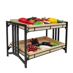 23X13X15 2-Tier Metal and Wood Tray 19.3 W x 11.7 D x 1.7 H Display  22206
