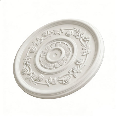 23.62 Inch Ceiling Medallion Decorative, Round White Plaster Carved Lamp Plate 90 Day Lead Time 22235