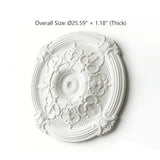 25.59 Inch Ceiling Medallion Decorative, Round White Plaster Carved Lamp Plate 90 Day Lead Time 22237