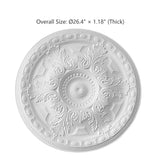26.38 Inch Ceiling Medallion Decorative, Round White Plaster Carved Lamp Plate 90 Day Lead Time 22238