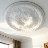 26.38 Inch Ceiling Medallion Decorative, Round White Plaster Carved Lamp Plate 90 Day Lead Time 22238