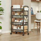 Black 4 17X10X33.5 Tier Rolling Storage Cart Metal Utility Cart Wheels Hooks 22249
