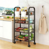 Black 4 17X10X33.5 Tier Rolling Storage Cart Metal Utility Cart Wheels Hooks 22249