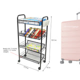 Black 4 17X10X33.5 Tier Rolling Storage Cart Metal Utility Cart Wheels Hooks 22249