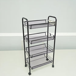Black 4 17X10X33.5 Tier Rolling Storage Cart Metal Utility Cart Wheels Hooks 22249
