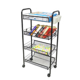 Black 4 17X10X33.5 Tier Rolling Storage Cart Metal Utility Cart Wheels Hooks 22249