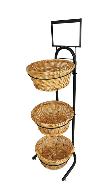 3 Tiered Wicker Basket Flooring Stand W/Sign Holder 31042