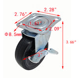 3 PU Furniture Castor Wheel Top Plate Mount Locking Swivel 110lbsCapacity