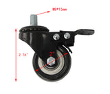 2" M8x15mm Pitch 1.25mm Threaded Stem PU Wheel Chair Castor Replacement Caster Black