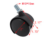 2" M10x15mm Pitch 1.50mm Threaded Stem Plastic Wheel 360  Rotation Swivel Caster Black