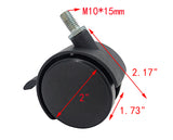 2" M10x15mm Pitch 1.50mm Threaded Stem Plastic Wheel Chair Castor Replacement Caster Black