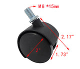 2" M8x15mm Pitch 1.25mm Threaded Stem Plastic Wheel 360  Rotation Swivel Caster Black