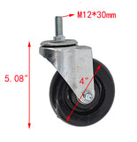 4" M12X30mm Pitch 1.75mm Threaded Stem Plastic Wheel 360  Rotation Swivel Caster Black
