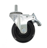 4" M12X30mm Pitch 1.75mm Threaded Stem Plastic Wheel Chair Castor Replacement Caster Black